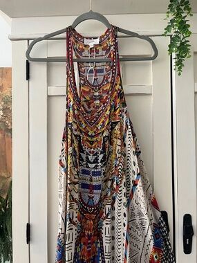 CAMILLA RACERBACK SILK MAXI DRESS BEADED MULTI COLORS STUNNING! Nowt XS - Cruise